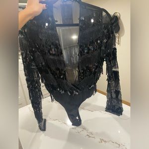 NWT black sequin sheer bodysuit